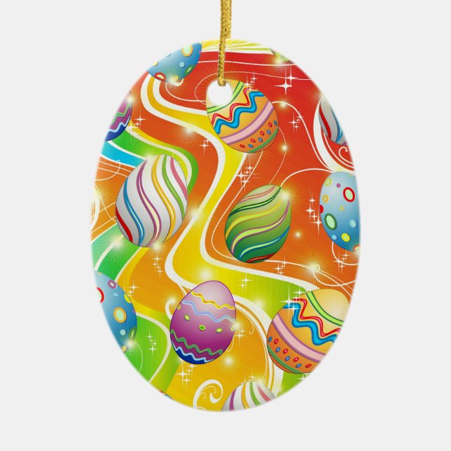 Easter Eggs Ornamental Design Ceramic Tree Decoration (Front)
