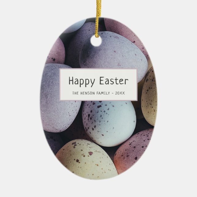 Easter Eggs Pastel Happy Easter Family Ceramic Tree Decoration (Front)