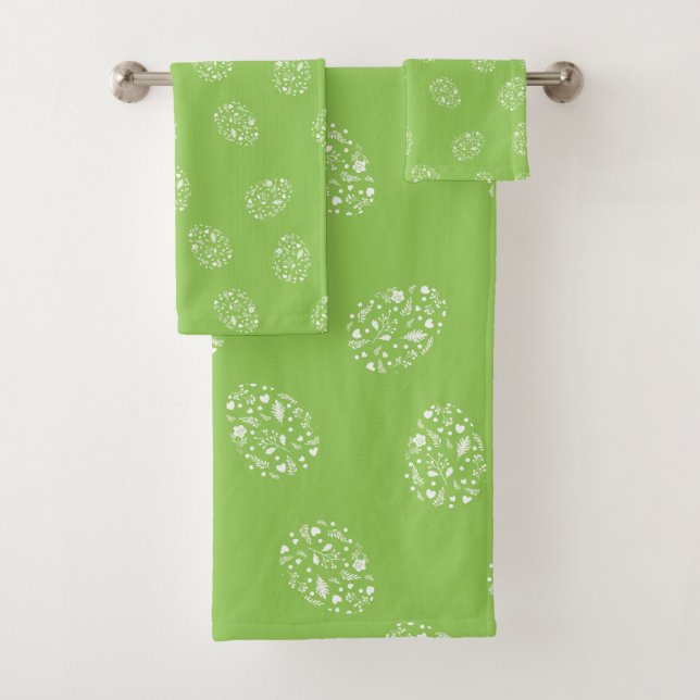 Easter eggs pattern green bath towel set (Insitu)