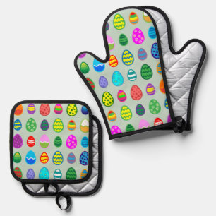 Easter Eggs Pattern Oven Mitt & Pot Holder Set