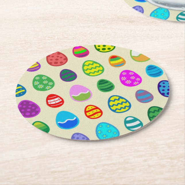 Easter Eggs Pattern Round Paper Coaster (Angled)