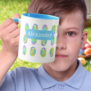 Easter Eggs personalised Name Blue Mug