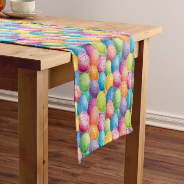 Easter Eggs Pink Purple Green Blue Pattern Short Table Runner (In Situ)