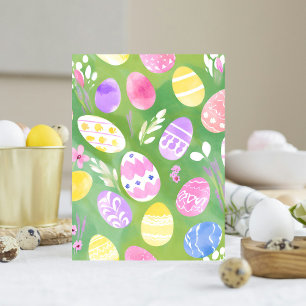 Easter Eggs Pretty Pastel Watercolor Card