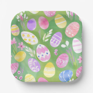 Easter Eggs Pretty Pastel Watercolor Egg Hunt Paper Plate