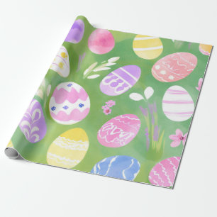 Easter Eggs   Pretty Pastel Watercolor Egg Hunt Wrapping Paper