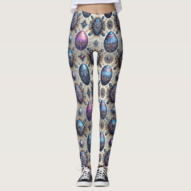 EASTER EGGS ~ Purple Blue Grey 3D~ Leggings (Front)