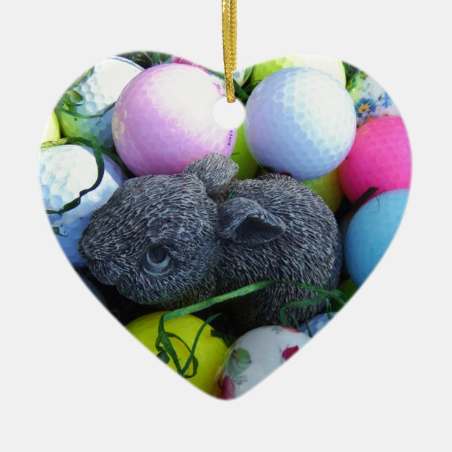 Easter Eggs, Rabbit Golf Balls Ceramic Tree Decoration (Front)