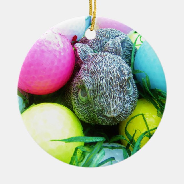 Easter Eggs, Rabbit , Golf Balls Ceramic Tree Decoration (Front)