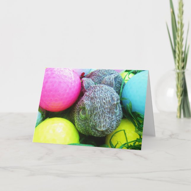 Easter Eggs, Rabbit , Golf Balls Holiday Card (Front)