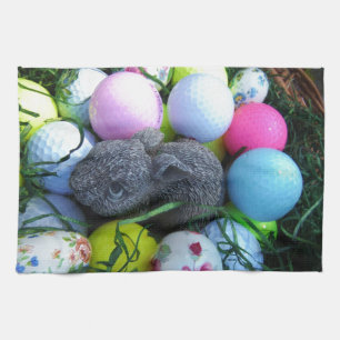 Easter Eggs, Rabbit Golf Balls Tea Towel