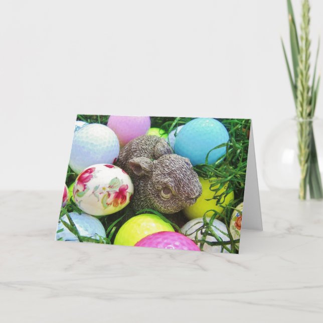 Easter Eggs, Rabbit , pastel colored Golf Balls Holiday Card (Front)