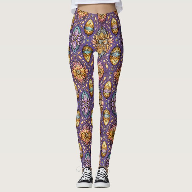 EASTER EGGS ~ Raspberry Gold 3D ~  Leggings (Front)