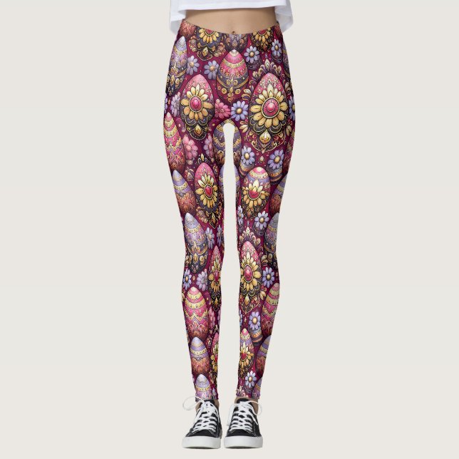 EASTER EGGS ~ Raspberry Lavender 3D ~  Leggings (Front)