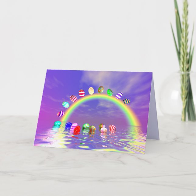 Easter Eggs Ride on a Rainbow Holiday Card (Front)