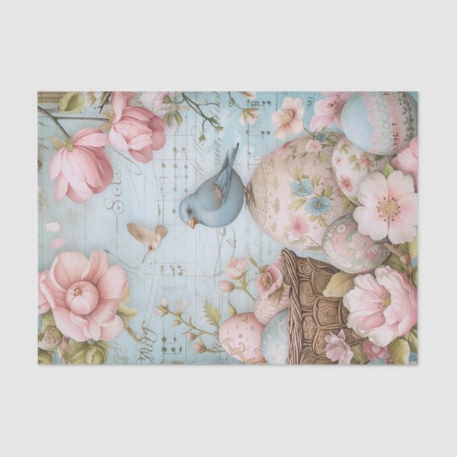 Easter Eggs Spring Blossoms with blue bird Tissue Paper (Front)