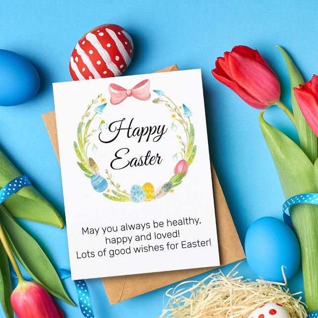 easter eggs spring colourful wreath holiday postcard (Creator Uploaded)