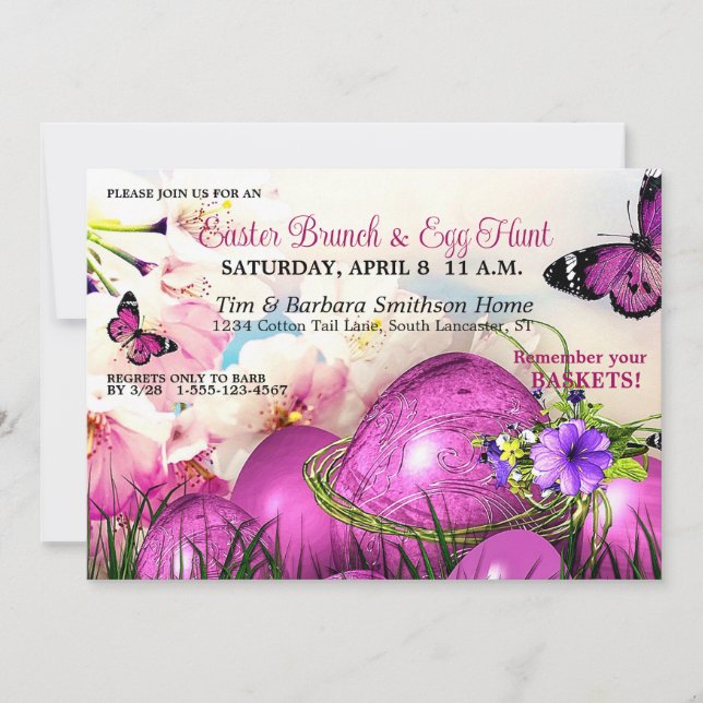 Easter Eggs, Spring Floral Easter Brunch Egg Hunt Invitation (Front)