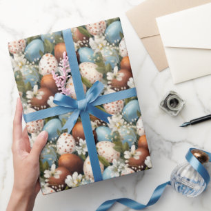 Easter Eggs Spring Flowers Botanical Pattern Wrapping Paper