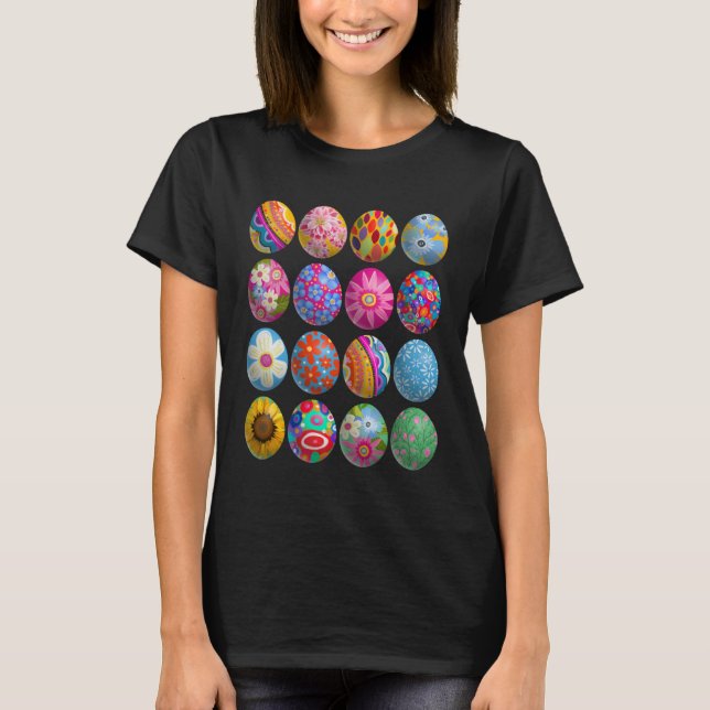Easter Eggs spring flowers colorful fun T-Shirt (Front)