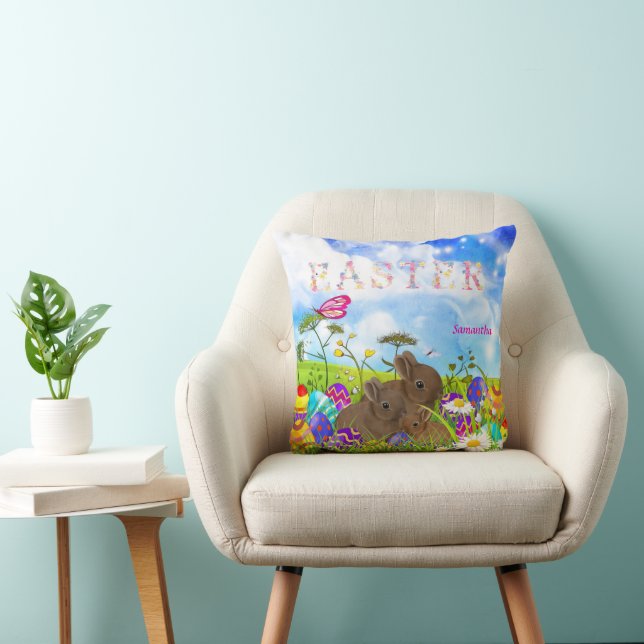Easter Eggs Spring Time Daisies Bunny Family  Cushion (Chair)