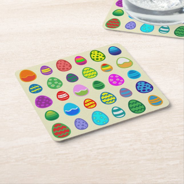 Easter Eggs Square Paper Coaster (Angled)