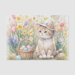 Easter Eggs Tulips and Cute Cat  Tissue Paper