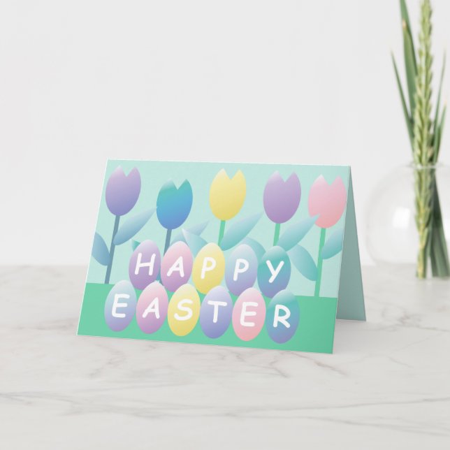 Easter Eggs Tulips Happy Easter Greeting Card (Front)