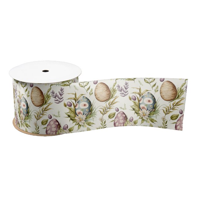 Easter eggs vintage nostalgic pattern No6 Satin Ribbon (Spool)