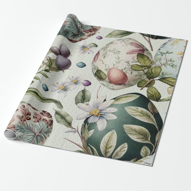 Easter eggs vintage nostalgic pattern wrapping paper (Unrolled)