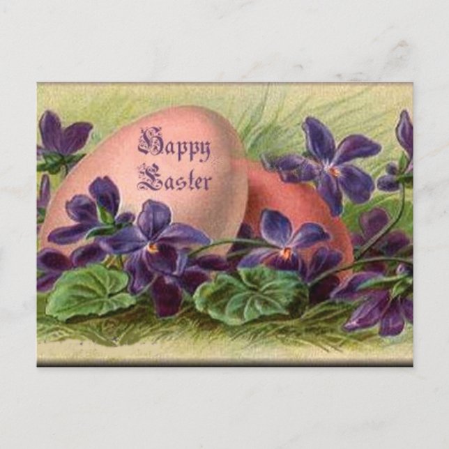 Easter Eggs & Violets Holiday Postcard (Front)