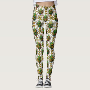 EASTER EGGS ~ White Green 3D ~ Leggings