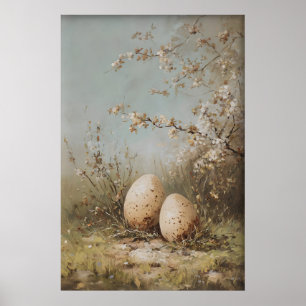 Easter Eggs Wildflowers Print, Antique Spring Poster