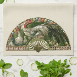 Easter Eggs with Chickens, Vintage Art Nouveau Tea Towel