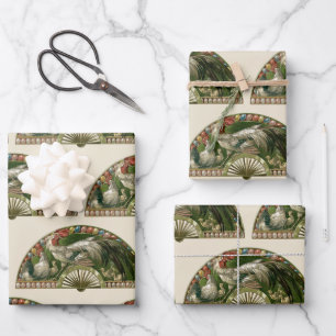 Easter Eggs with Chickens, Vintage Art Nouveau Wrapping Paper Sheet