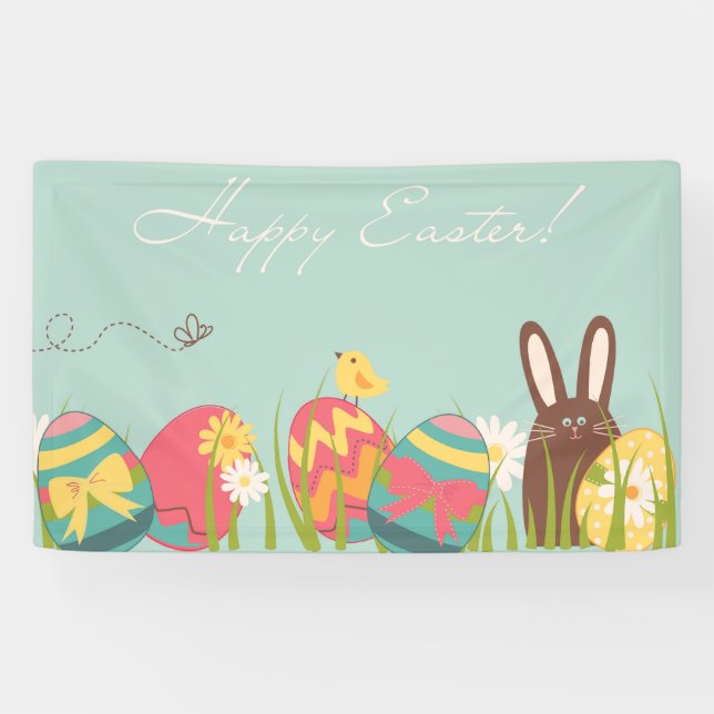 Easter Eggs with Chocolate Bunny Indoor Decorating Banner (Horizontal)