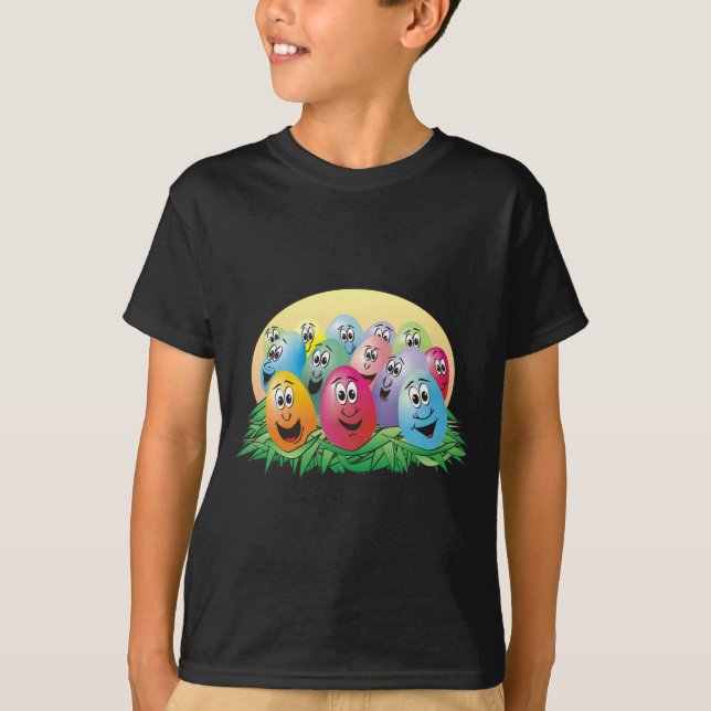 Easter Eggs with Faces in Grass T-Shirt (Front)
