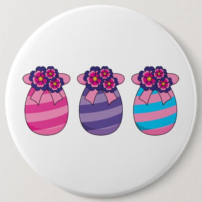 Easter Eggs with Flowers and Ribbon 6 Cm Round Badge (Front)