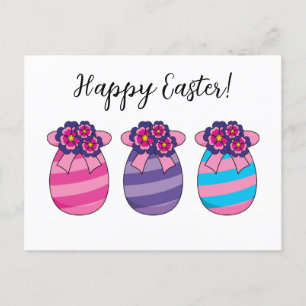 Easter Eggs with Flowers and Ribbon   Add Text Holiday Postcard