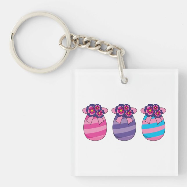 Easter Eggs with Flowers and Ribbon Key Ring (Front)