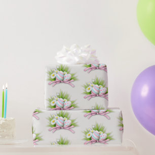 Easter Eggs with Pink Ribbon  Wrapping Paper