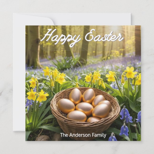 Easter Eggs Woodland Nature Picture Personalised Holiday Card (Front)