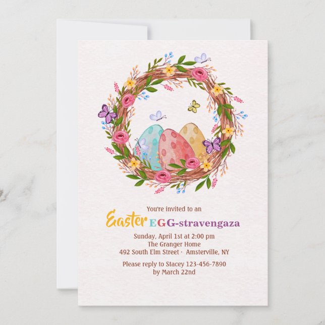 Easter Eggs Wreath Invitation (Front)