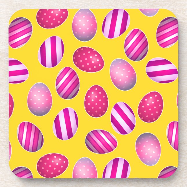 Easter Eggs Yellow and Pink Pattern Coaster (Front)