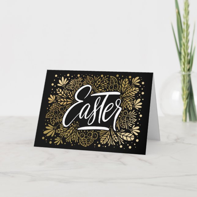 Easter Elegant Black and Gold Holiday Card (Front)