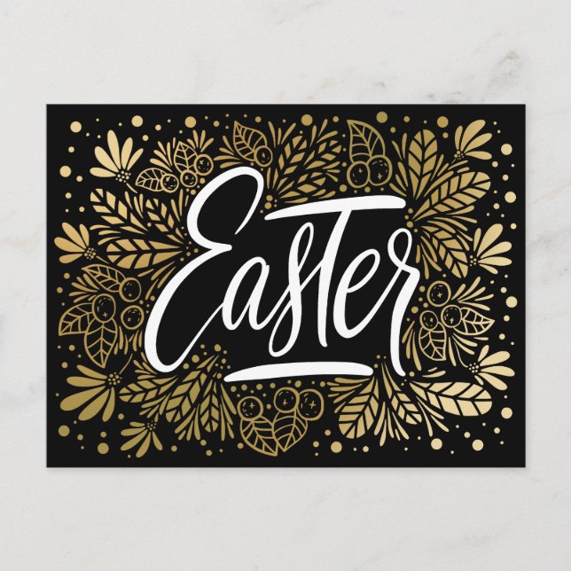 Easter Elegant Black and Gold Postcard (Front)