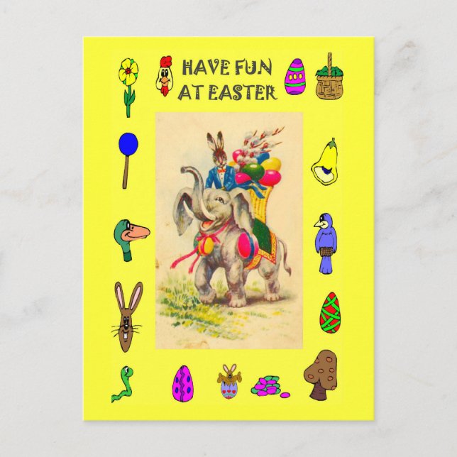 Easter - Elephant delivering eggs Holiday Postcard (Front)