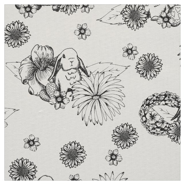 Easter Fabric Bunny Spring Floral Pattern (Swatch)