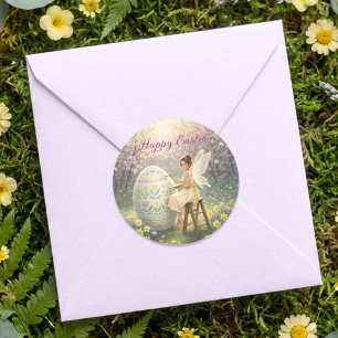 Easter Fairy Painting Egg Spring Classic Round Sticker