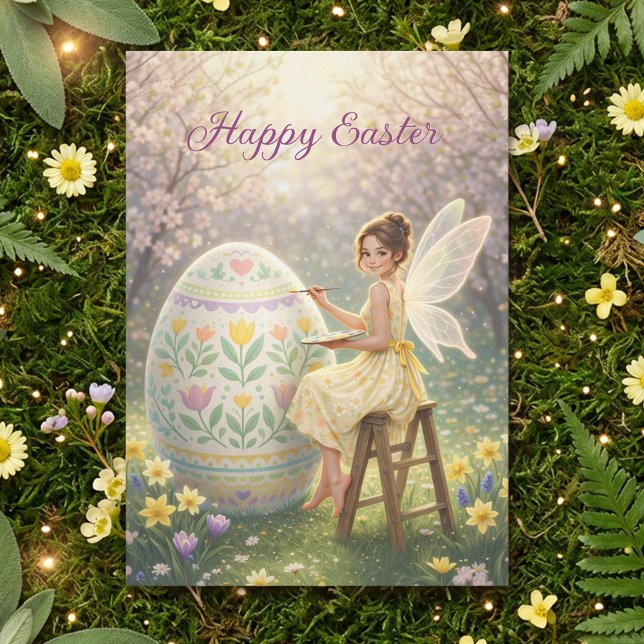 Easter Fairy Painting Egg Spring Holiday Card (Creator Uploaded)